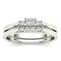 1 2Ct TDW Diamond S Sterling ezüst hercegnő gyémánt három kő menyasszonyi készlet