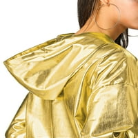 Egyedi alku a nők holografikus fényes cipzáras kapucnis fém kabátja