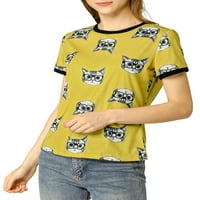 Egyedi alku a nők rövid ujjú kontrasztú rajzfilm macska póló kerek nyak póló