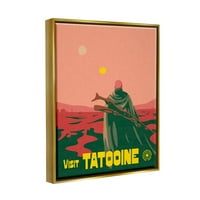 Stupell Industries Hatalmas Tatooine táj tudományos fantasztikus grafikus művészet fémes arany úszó keretes vászon nyomtatott