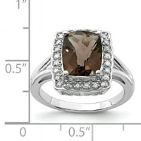 Sterling ezüst füstös kvarc és gyémánt gyűrű. Carat WT- 0,12 CT. GEM WT- 2,96 CT