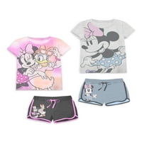 Minnie Mouse Girls rövid ujjú pólók és delfin rövid, 4 darabos keverék-mérkőzési ruhák, Méretek 4-16