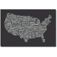 Védjegy Art USA városok szöveges térkép iii vászon fali művészet, Michael Tompsett