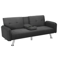 Konvertibilis futon kanapé, modern alvó kanapé kartámaszos és csésze, sötétszürke