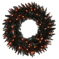Vickerman 30 Fekete mesterséges Karácsonyi koszorú, narancssárga Dura-lit izzó Mini fények