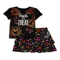 Lányok Halloween grafikus póló és szoknya szett, 2 darab, méret 4-18