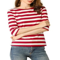 Egyedi olcsó nők ujja kerek nyak kontraszt színű csíkok póló