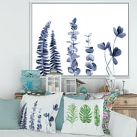 Designart 'Navy Blue Eukaliptusz fehér I' hagyományos keretes vászon fali nyomtatvány