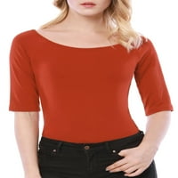 Egyedi olcsó nők vékony fitt pulóver fél ujjú Scoop nyak póló