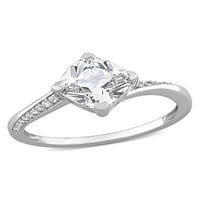 Carat T.G.W. Létrehozott fehér zafír és gyémánt akcentus 10KT fehérarany koktél eljegyzési gyűrű