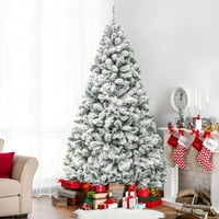 Vebreda 6ft mesterséges hó díszített pelyhesített csuklós karácsonyfa fém Állvánnyal, Beltéri Kültéri fehér
