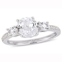3- Carat T.G.W. Létrehozott fehér zafír és gyémánt-accent 10 kt fehérarany háromköves eljegyzési gyűrű