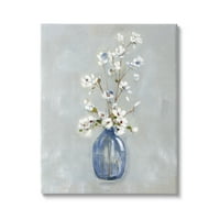 Stupell Industries Classic White Flower elrendezés Kék Váza Ikebana Painting Galéria csomagolt vászon nyomtatási fal művészet,