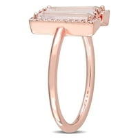 Miabella női 1- Carat T.G.W. Baguette-vágott rózsaszín kvarc és gyémánt akcentus 14 kt rózsa arany nyitott halo gyűrű