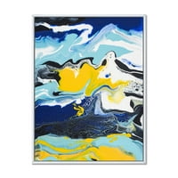 Designart 'Absztrakt márványkompozíció kék és sárga II -ben' modern keretes vászon fali művészet nyomtatás