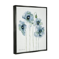 Stupell modern mák virágzik kék absztrakt botanikai és virágfestés fekete úszó keretes művészet nyomtatott fal művészet