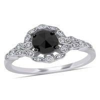 Miabella Carat T.W. Fekete -fehér gyémánt 14K fehér arany filigree eljegyzési gyűrű