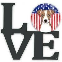 Carolines kincsek BB2190WALV amerikai zászló és Jack Russell Terrier fém fal Artwork szerelem, 12x12, Többszínű