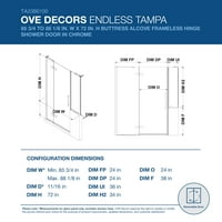 Ove Decors Tampa 88-ban. W in. H alkóv zsanér keret nélküli Zuhanyajtó krómozott támfal Panel