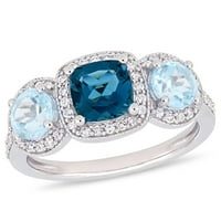 Miabella női 2- Carat T.G.W. London Blue Topaz Sky Blue Topaz és Carat T.W. Gyémánt sterling ezüst háromköves gyűrű