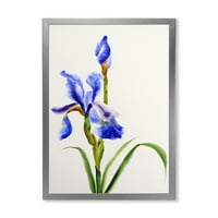 Designart 'Blue Iris Flower Retro Style' hagyományos keretes művészeti nyomtatás