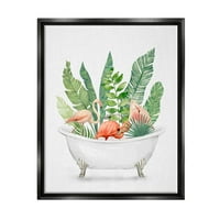 Stupell Industries trópusi flamingók fürdőkád növények grafikus jet fekete úszó keretes vászon nyomtatott fali művészet, ziwei