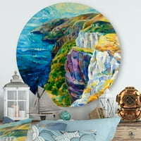 Designart 'The Blue Ocean by Rocky Cliffs II' Tengeri és parti körfém fali művészet - 23 -as lemez