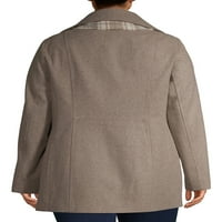 O.G. Női plusz méretű dupla mellű gyapjú kabát sálral
