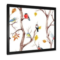 Designart „Kis madarak és őszi fák” hagyományos keretes művészeti nyomtatás