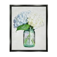 Stupell White Blue hortenzia edénycsokor Botanikus és virágfestés fekete úszó keretes művészeti nyomtatási fal művészet