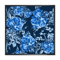 Absztrakt kék vadvirágok keretes festmény vászon művészeti nyomtatás