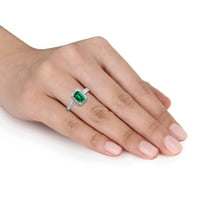 Miabella női Ct. Létrehozott smaragd és gyémánt sterling ezüst halo eljegyzési gyűrű