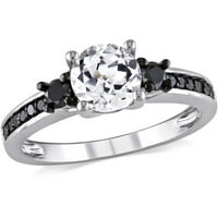 1- Carat T.G.W. Létrehozta a fehér zafírot és a carat t.w. Fekete gyémánt sterling ezüst háromköves eljegyzési gyűrű