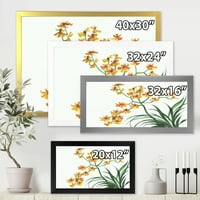 Designart 'Sárga szüreti orchideák fehér' hagyományos keretes művészeti nyomtatás