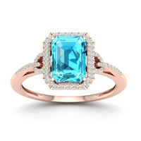 Imperial Gemstone 10K rózsa arany smaragd vágás svájci kék topaz ct tw gyémánt halo női gyűrű