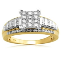 Carat T.W. Baguette és kerek gyémánt 18 kt sárga arany ezüst eljegyzési gyűrű felett