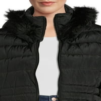Női plusz méretű puffoló kabát túlméretezett motorháztetővel