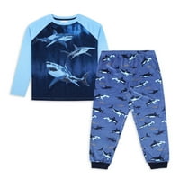 Jellifish gyerekek fiúk hosszú ujjú raglan felső és kocogós nadrág pizsama szett, 2 darab, méret 4-16
