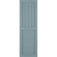 Ekena Millwork 15 W 59 H True Fit PVC parasztház lapos panel kombinált rögzített redőnyök, békés kék