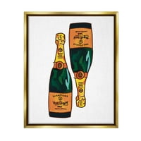 Stupell Industries képzeletbeli pezsgő palackok Pár Konyha bár Design Graphic Art Metallic Gold Lebegő Keretes vászon nyomtatott