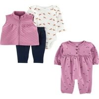 Carter gyermeke kislány mellény ruhája és jumpsuit szett, 4 darab, méret 0-24m