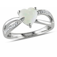 Carat T.G.W. Opál és gyémánt akcentus sterling ezüst szívgyűrű
