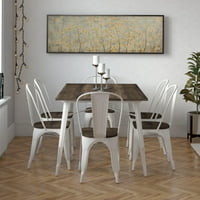 Téglalap alakú fúziós étkezőasztal, fehér fém fa étkezőszékekkel, szett