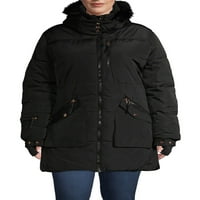 Női plusz méretű nehézsúlyú kabát Fau prémes kapucnival