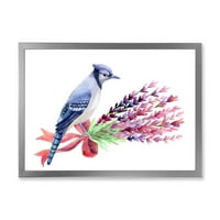 Designart 'Blue Jay Bird a rózsaszín virágok csokorán' hagyományos keretes művészeti nyomtatás
