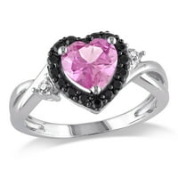 Miabella női 1- Carat T.G.W. A szívvágás rózsaszín zafír és kerek vágott fekete spinel és gyémánt-Accent Sterling ezüst szív