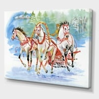 Kocsi a hóban galoping lovakkal festett vászon művészeti nyomtatás