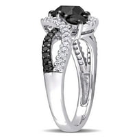 Carat T.W. Fekete-fehér gyémánt 10KT fehérarany átlós háromköves eljegyzési gyűrű