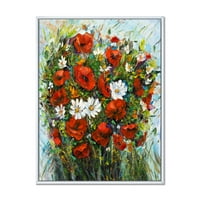 Csokor fehér és piros vadvirágok keretes festmény vászon művészete