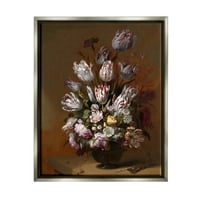 A Stupell Industries csendes élet virágokkal, hagyományos Hans Bollongier festmények festés Luster szürke úszó keretes vászon